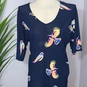 Anthropologie Deletta Tunic Navy with Bird design